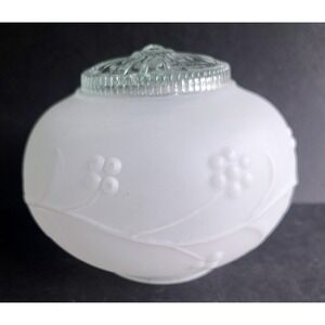 Vintage Frosted White Glass Lamp Globe Shade Embossed Floral & Vine Sunburst Top